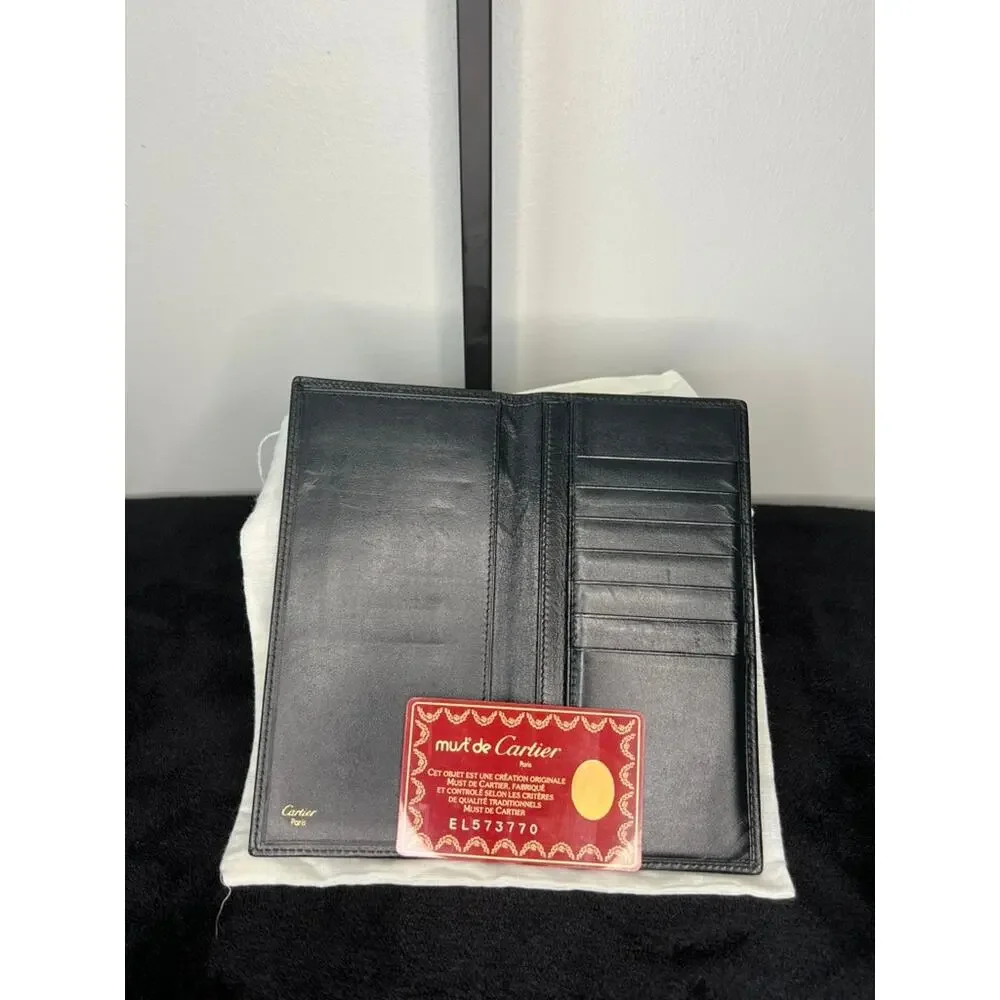 Cartier Must de Cartier Black Leather Long Wallet Card Holder Made in France